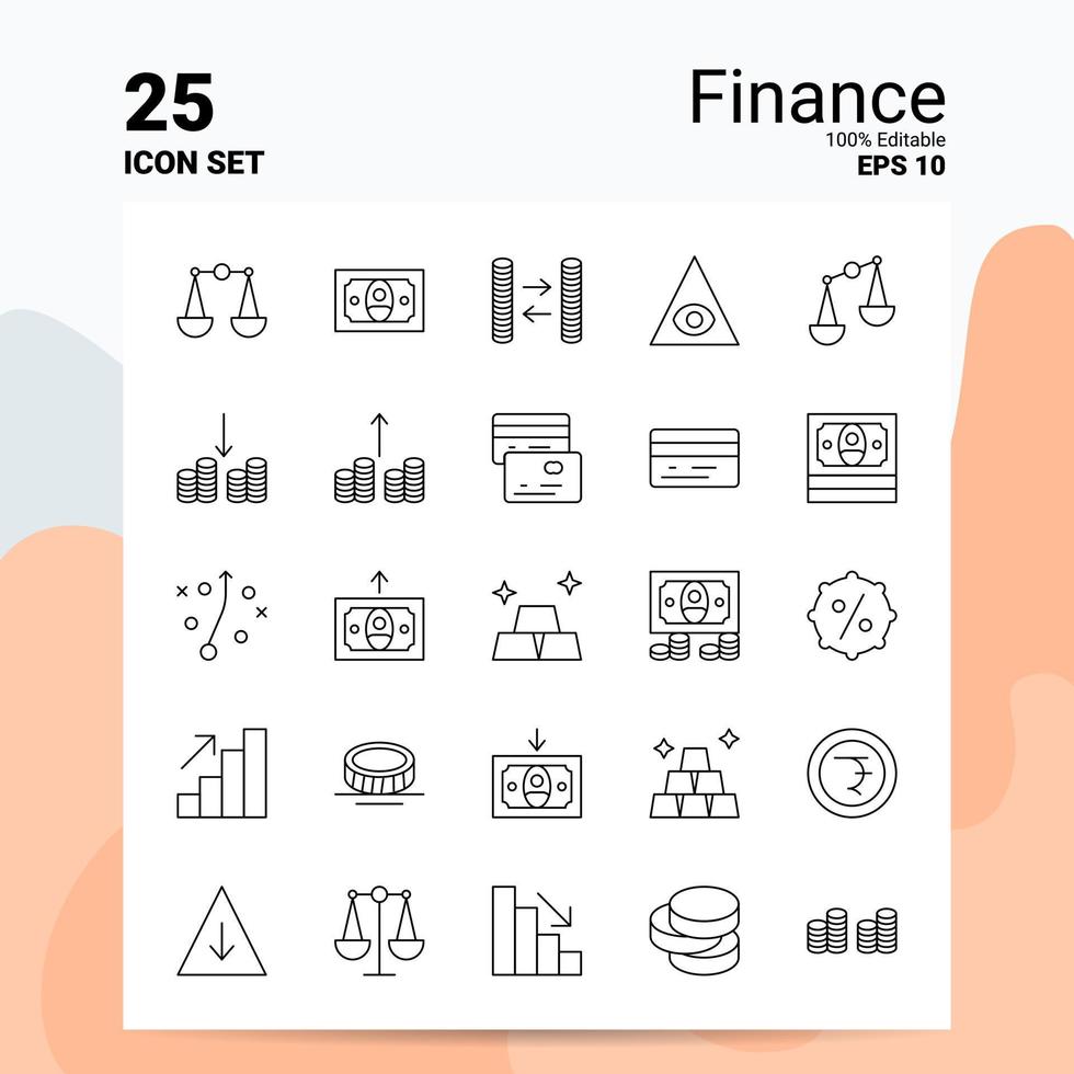 25 Finanz-Icon-Set 100 bearbeitbare Eps 10 Dateien Business-Logo-Konzept-Ideen-Line-Icon-Design vektor