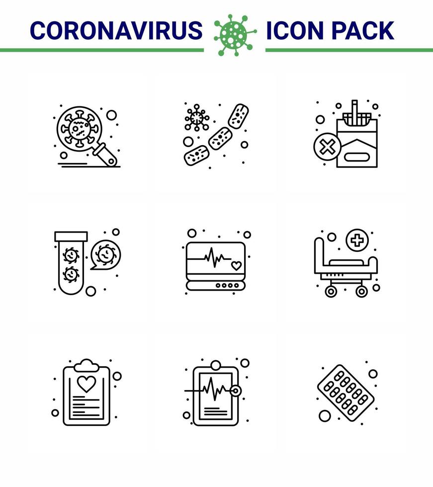 9 linje coronavirus covid19 ikon packa sådan som rör upplysning virus bakterie rökning viral coronavirus 2019 nov sjukdom vektor design element