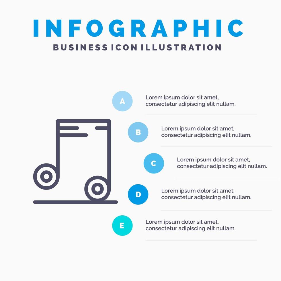 musik audio skola linje ikon med 5 steg presentation infographics bakgrund vektor