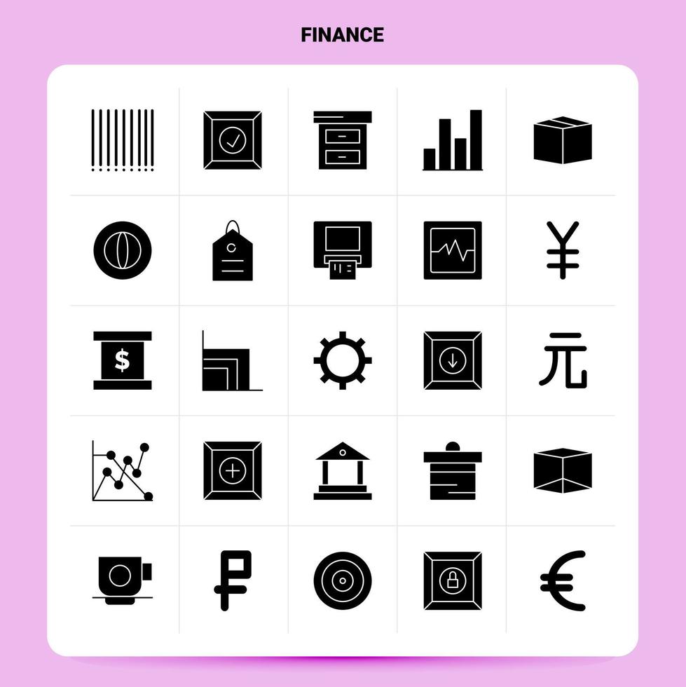 Solid 25 Finance Icon Set Vektor Glyphe Stil Design schwarze Icons Set Web und mobile Geschäftsideen Design Vektor Illustration