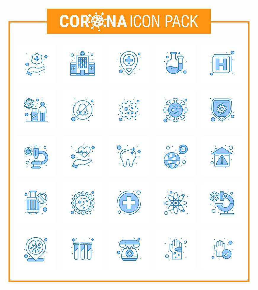 covid19 symbolsatz für infografik 25 blaue packung wie touristenschild standort medizinlabor virales coronavirus 2019nov krankheitsvektor designelemente vektor