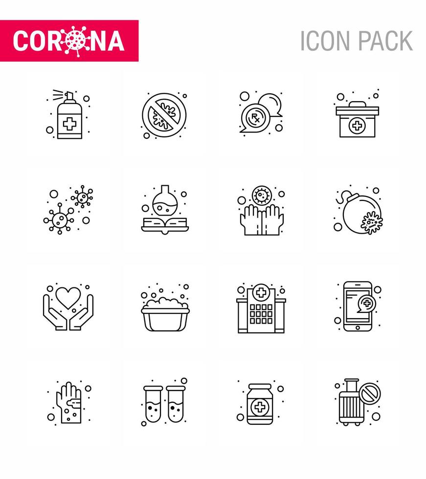 16 linje coronavirus covid19 ikon packa sådan som medicin medicinsk virus fall meddelande viral coronavirus 2019 nov sjukdom vektor design element