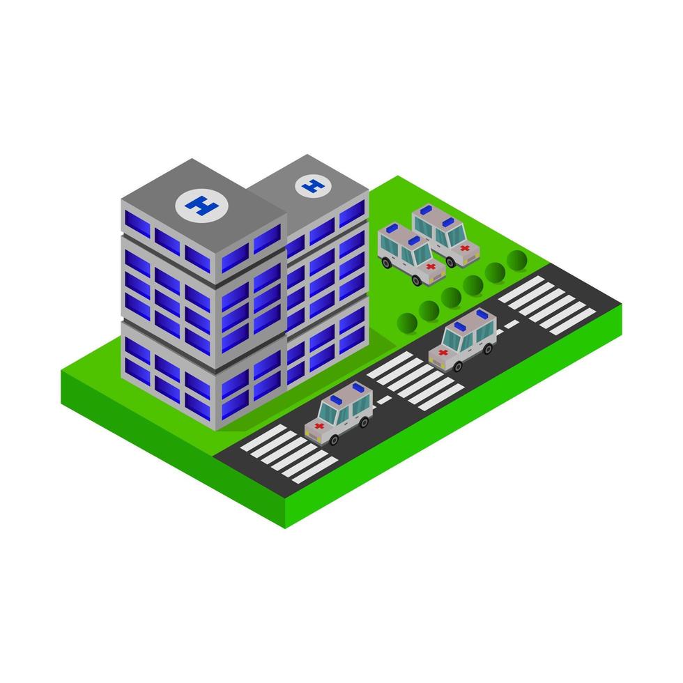 isometrisk sjukhus illustrerad på vit bakgrund vektor