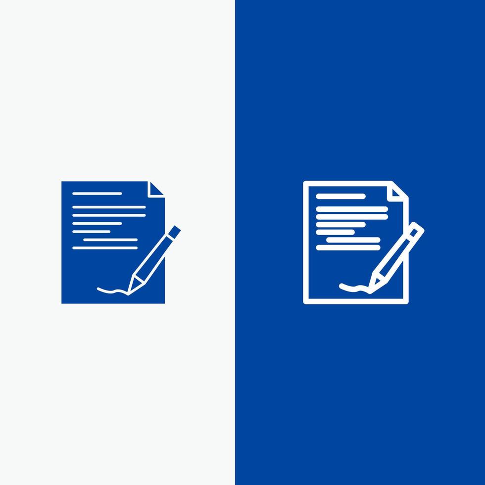 Vereinbarung Papierdokument Notiz Bericht Linie und Glyphe solides Symbol blaues Banner Linie und Glyphe solides Symbol blaues Banner vektor