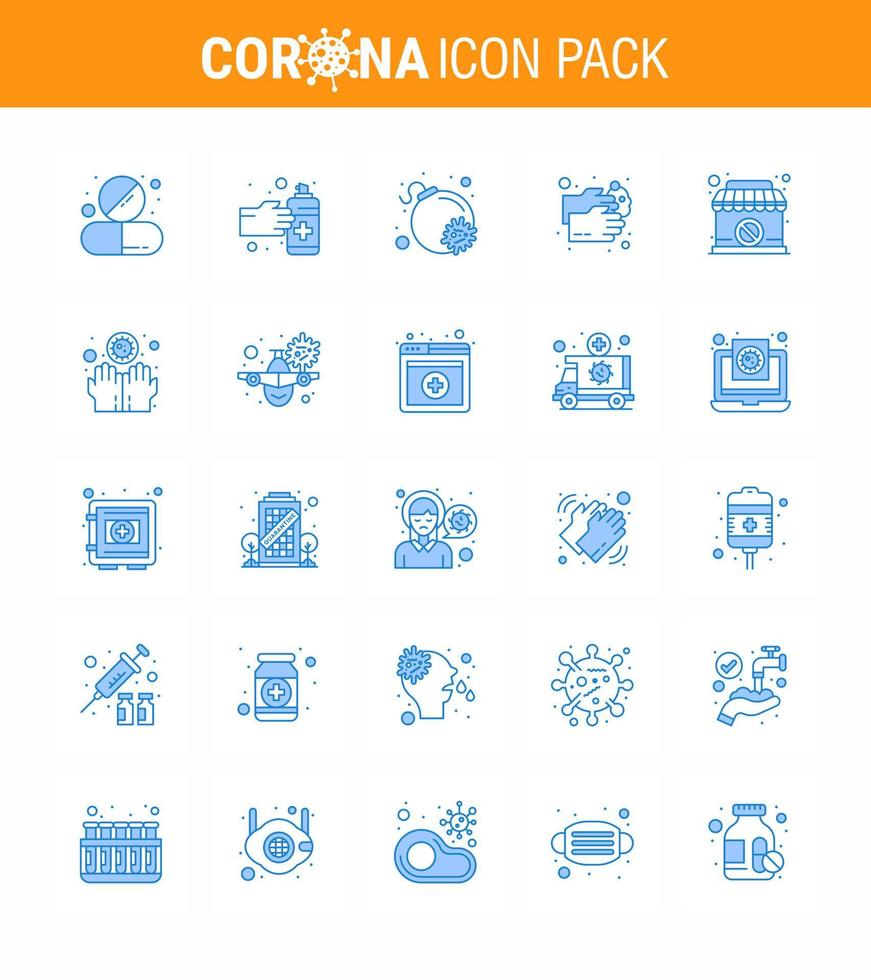coronavirus förebyggande uppsättning ikoner 25 blå ikon sådan som stängd tvättning spray tvätta hand tvätta viral coronavirus 2019 nov sjukdom vektor design element