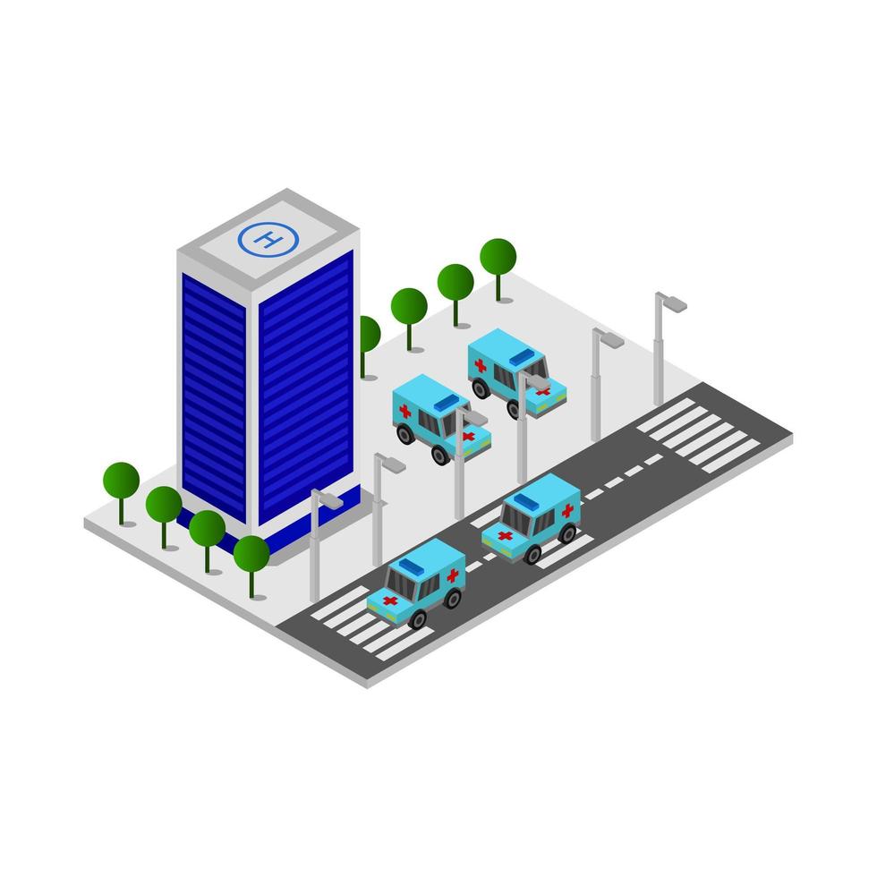 isometrisk sjukhus illustrerad på vit bakgrund vektor