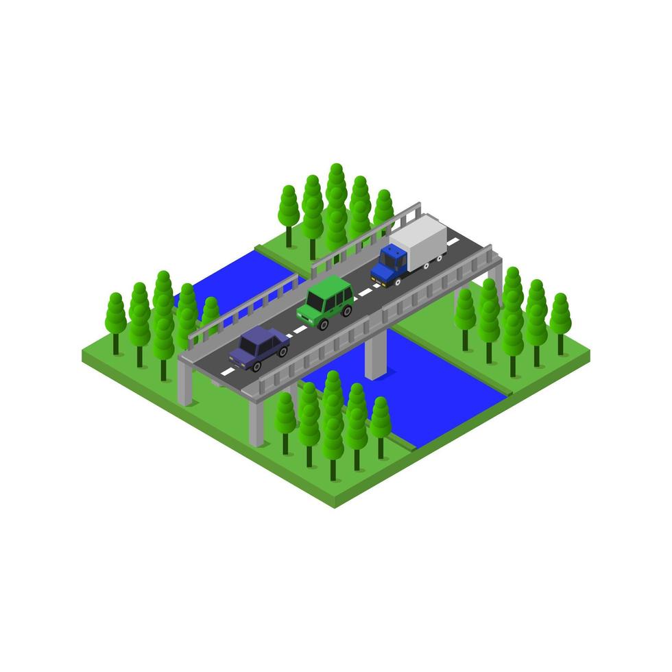 isometrische Brücke auf weißem Hintergrund dargestellt vektor