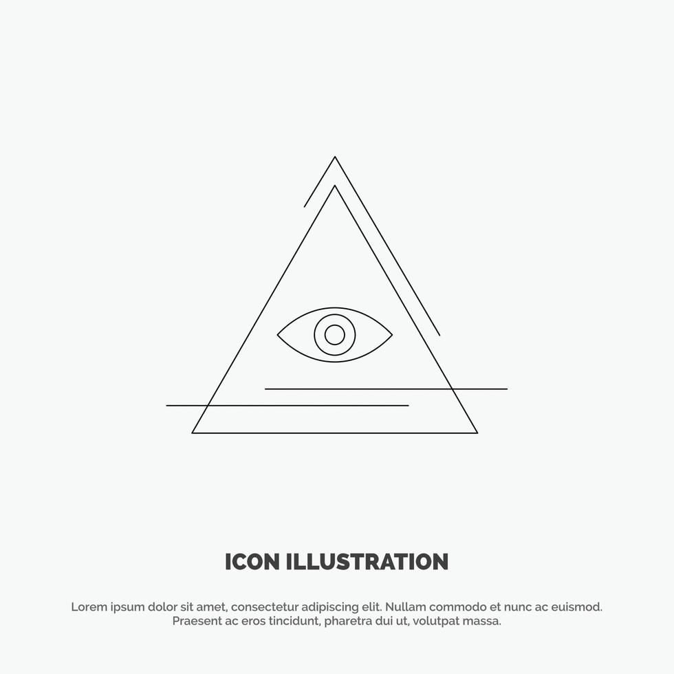 öga illuminati pyramid triangel linje ikon vektor