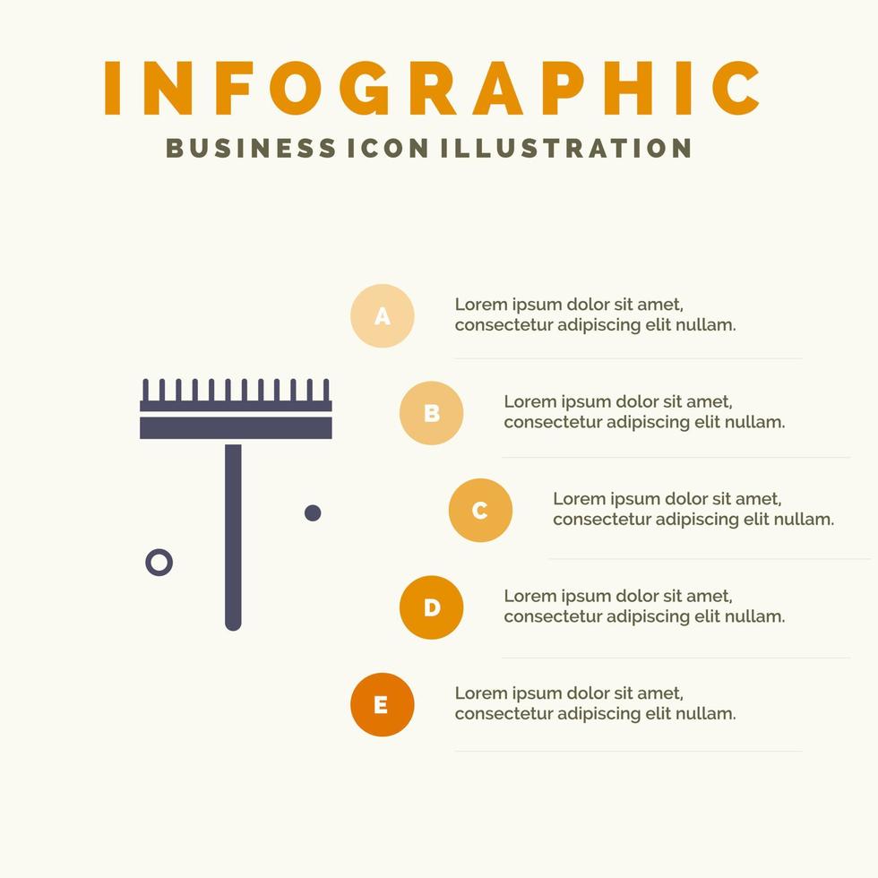 Garten Gärtner Rechen Schaufel solide Symbol Infografiken 5 Schritte Präsentationshintergrund vektor