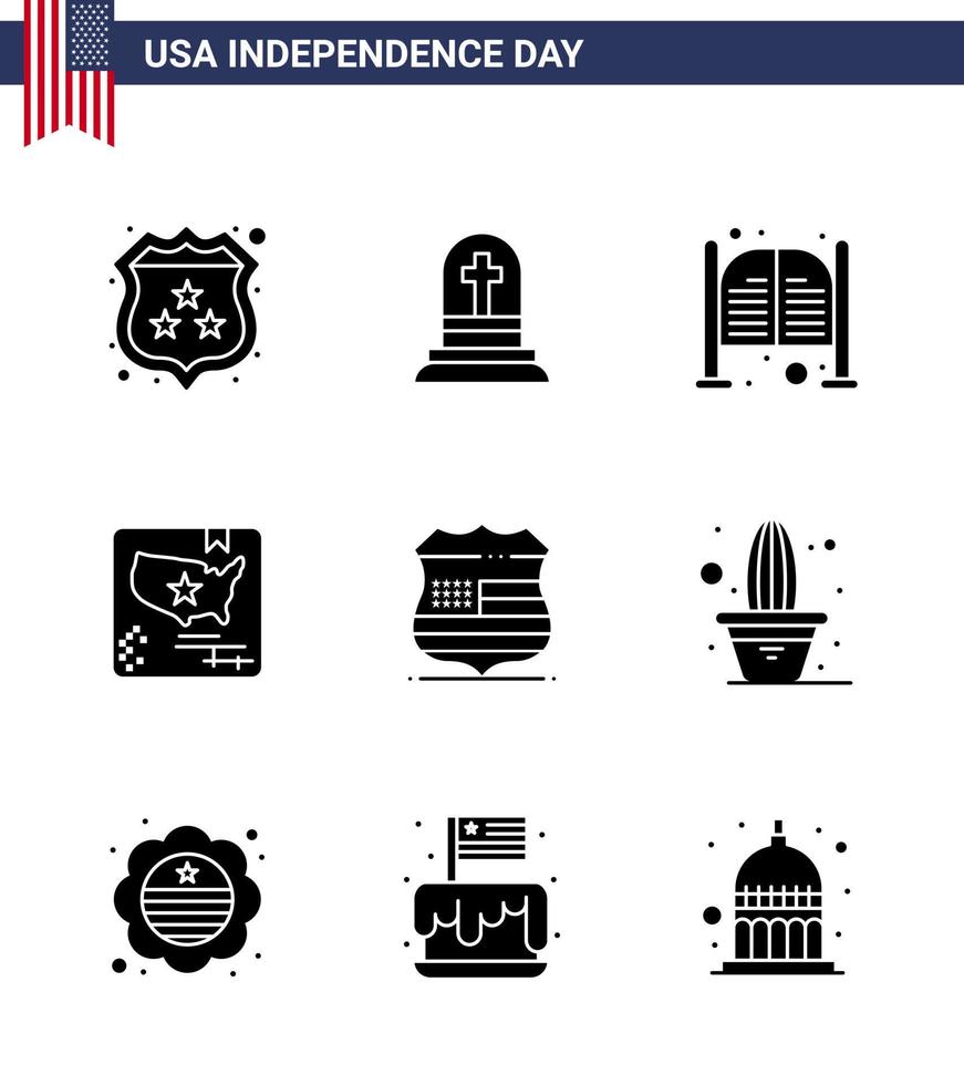 Stock Vector Icon Pack von American Day 9 Zeilenzeichen und Symbolen für Schildkarte Bar Flag Eingang editierbare Usa Day Vektordesign-Elemente