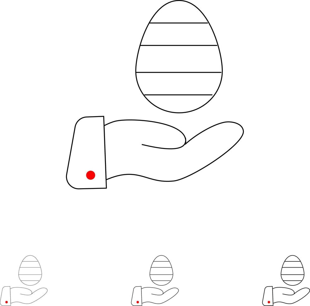 hand ägg påsk natur djärv och tunn svart linje ikon uppsättning vektor