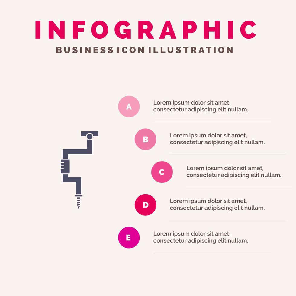 borra snickare verktyg verktyg väl fast ikon infographics 5 steg presentation bakgrund vektor