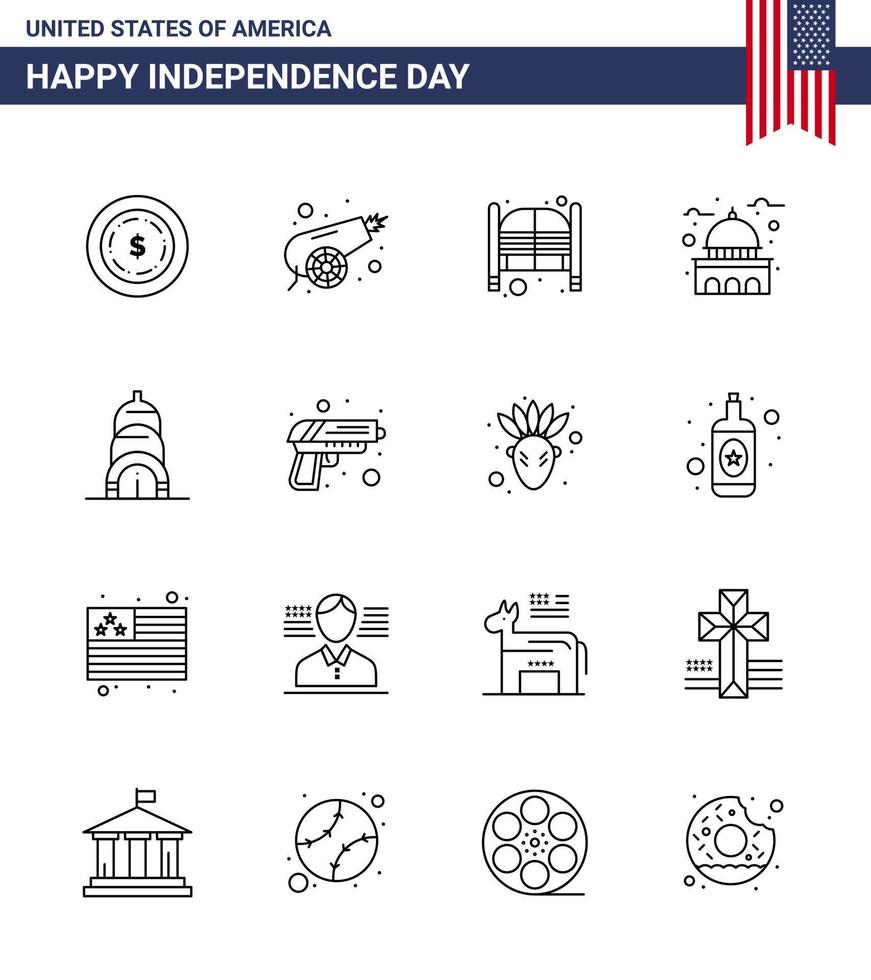 4:e juli USA Lycklig oberoende dag ikon symboler grupp av 16 modern rader av chrysler USA dörrar landmärke byggnad redigerbar USA dag vektor design element
