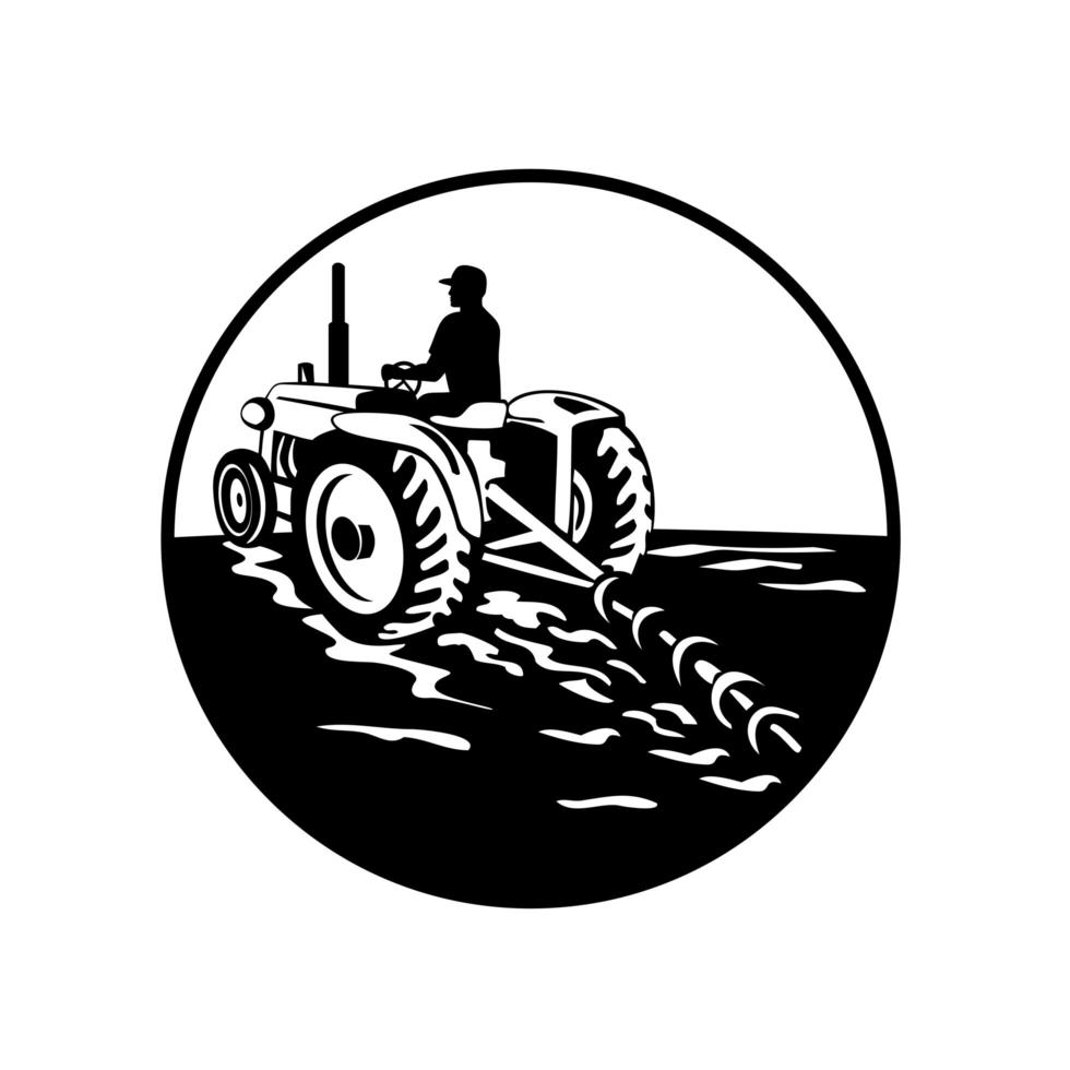 bonde som kör en vintage traktor vektor