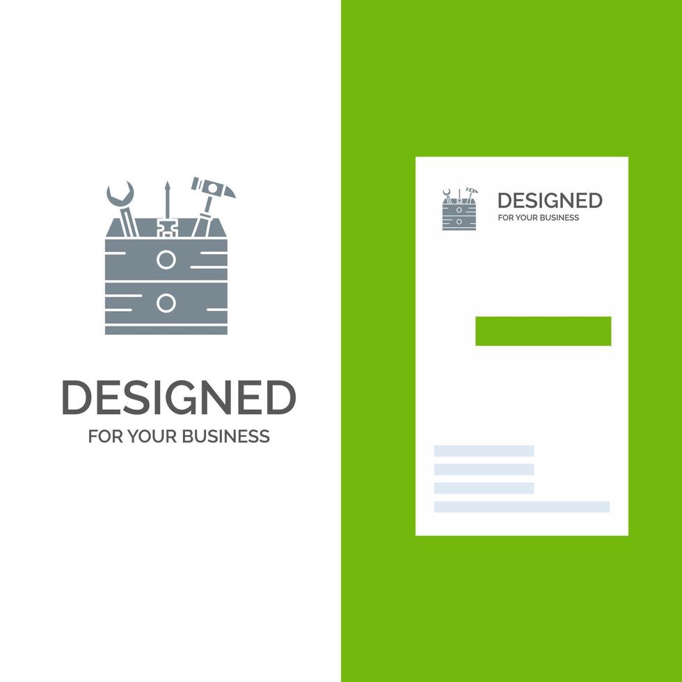 verktyg låda snickare verktyg grå logotyp design och företag kort mall vektor
