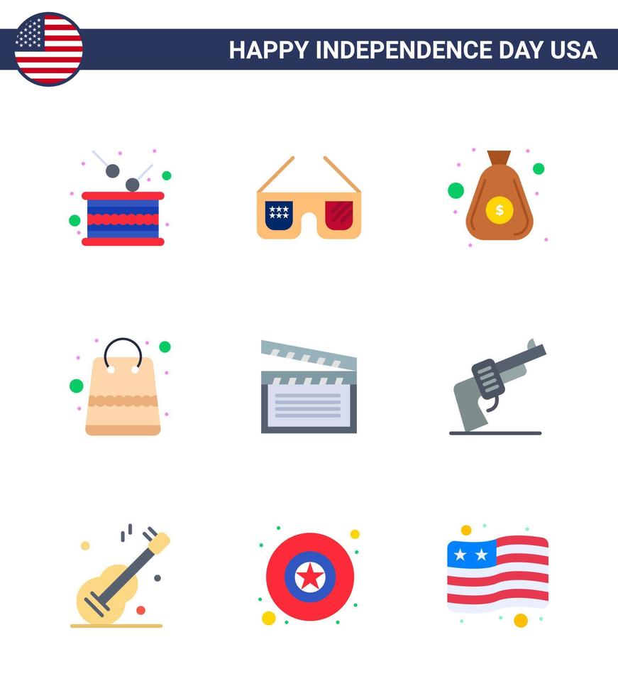 9 USA platt tecken oberoende dag firande symboler av amerikan paket USA pengar kontanter redigerbar USA dag vektor design element