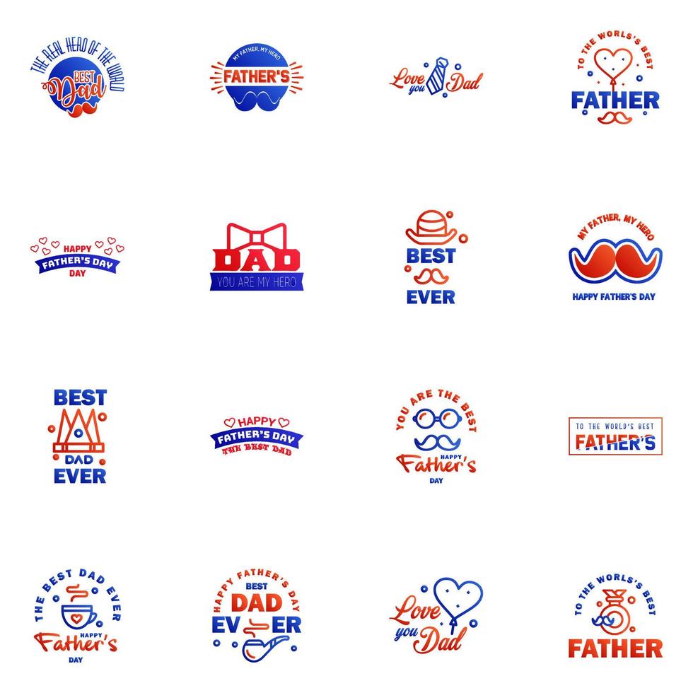 16 blaue und rote Happy Fathers Day Design-Kollektion Ein Satz von zwölf braun gefärbten Vatertagsdesigns im Vintage-Stil auf hellem Hintergrund editierbare Vektordesign-Elemente vektor