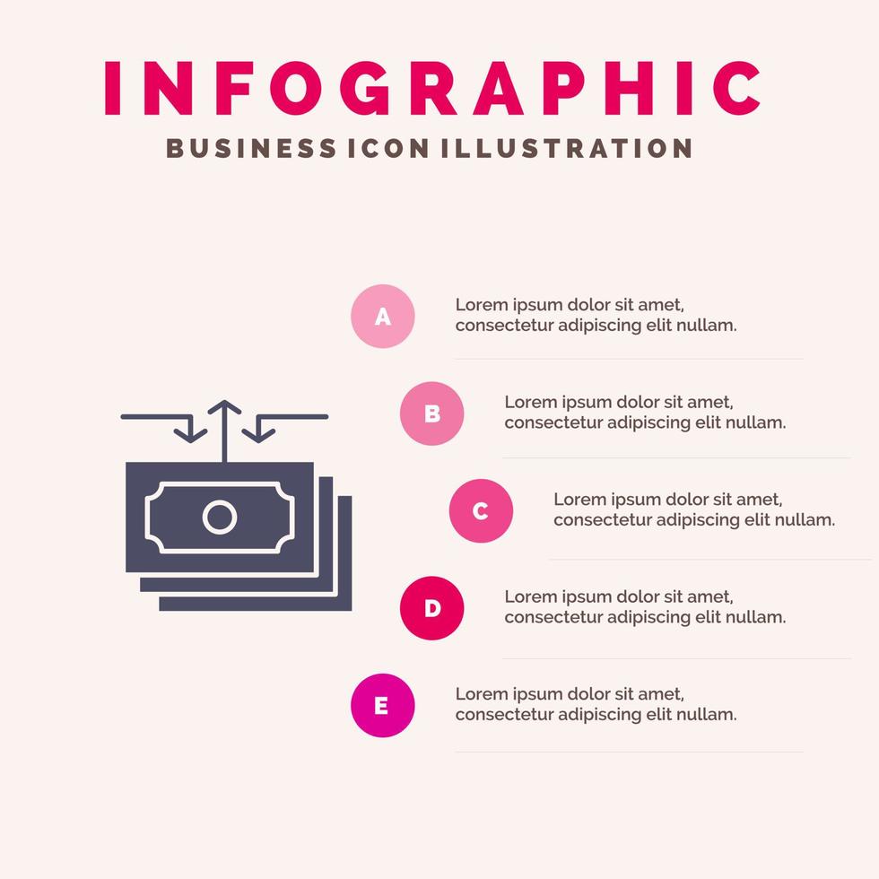 Dollar-Flow-Geld-Kassenbericht solides Symbol Infografiken 5-Schritte-Präsentationshintergrund vektor