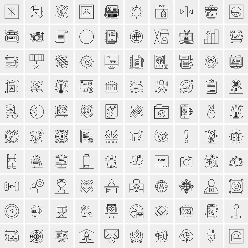 packa av 100 universell linje ikoner för mobil och webb vektor