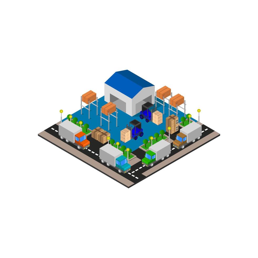 isometrisches Lagerhaus auf weißem Hintergrund dargestellt vektor