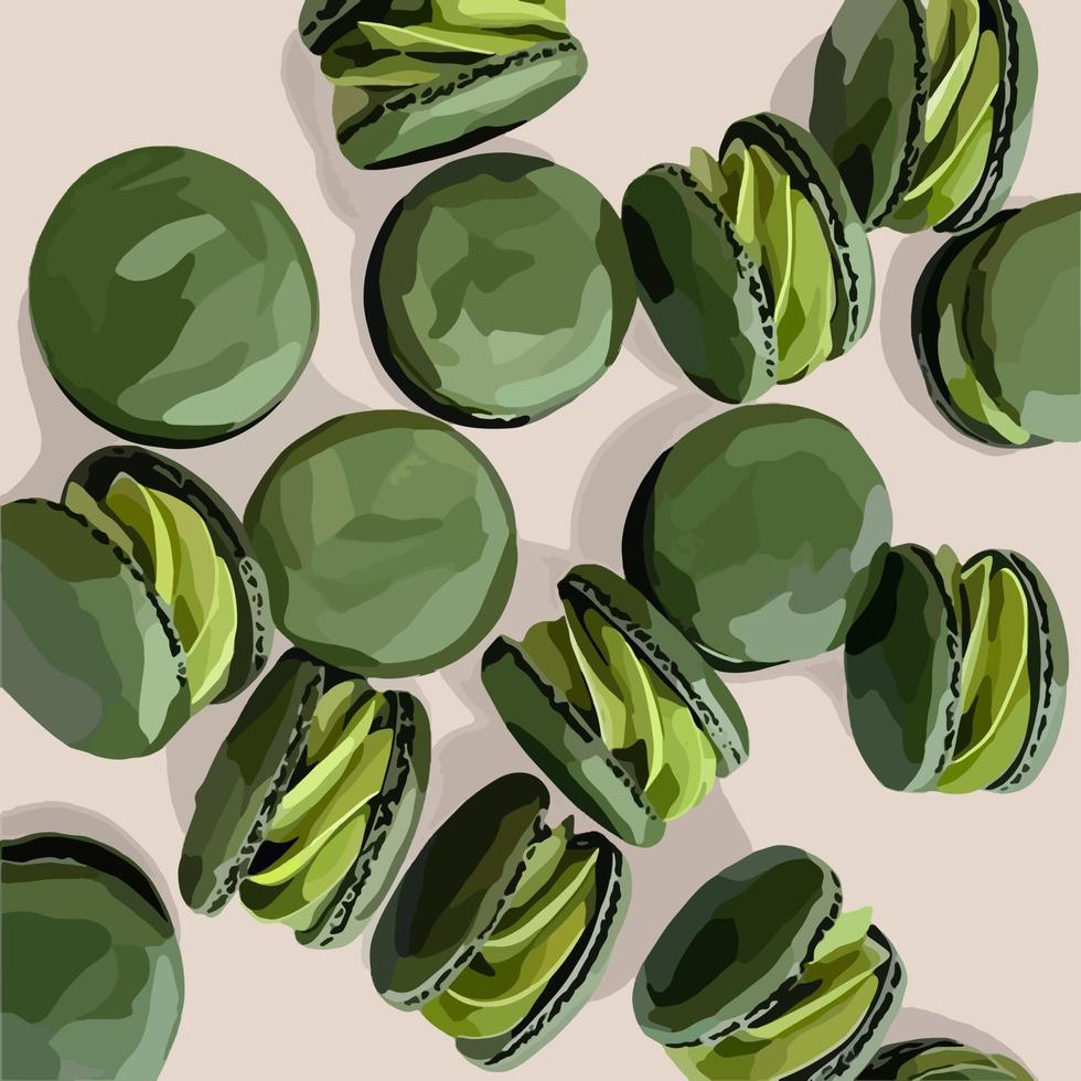 grön macaroons med grädde. vektor illustration