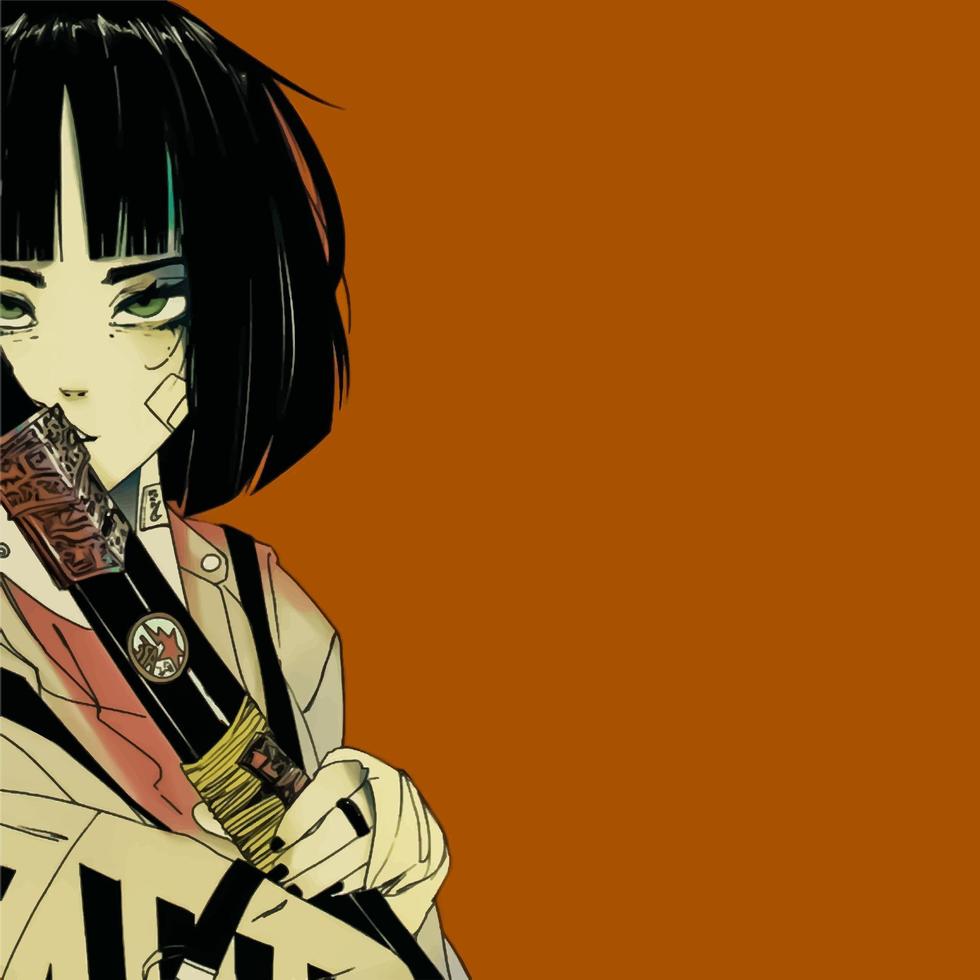 anime flicka med med en svart guppa och en svärd i hand. eleganta trendig illustration. vektor