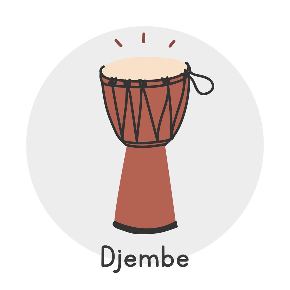 djembe ClipArt tecknad serie stil. enkel söt brun trä- djembe väst afrikansk percussion musikalisk instrument platt vektor illustration. percussion instrument djembe hand dragen klotter. djembe vektor design