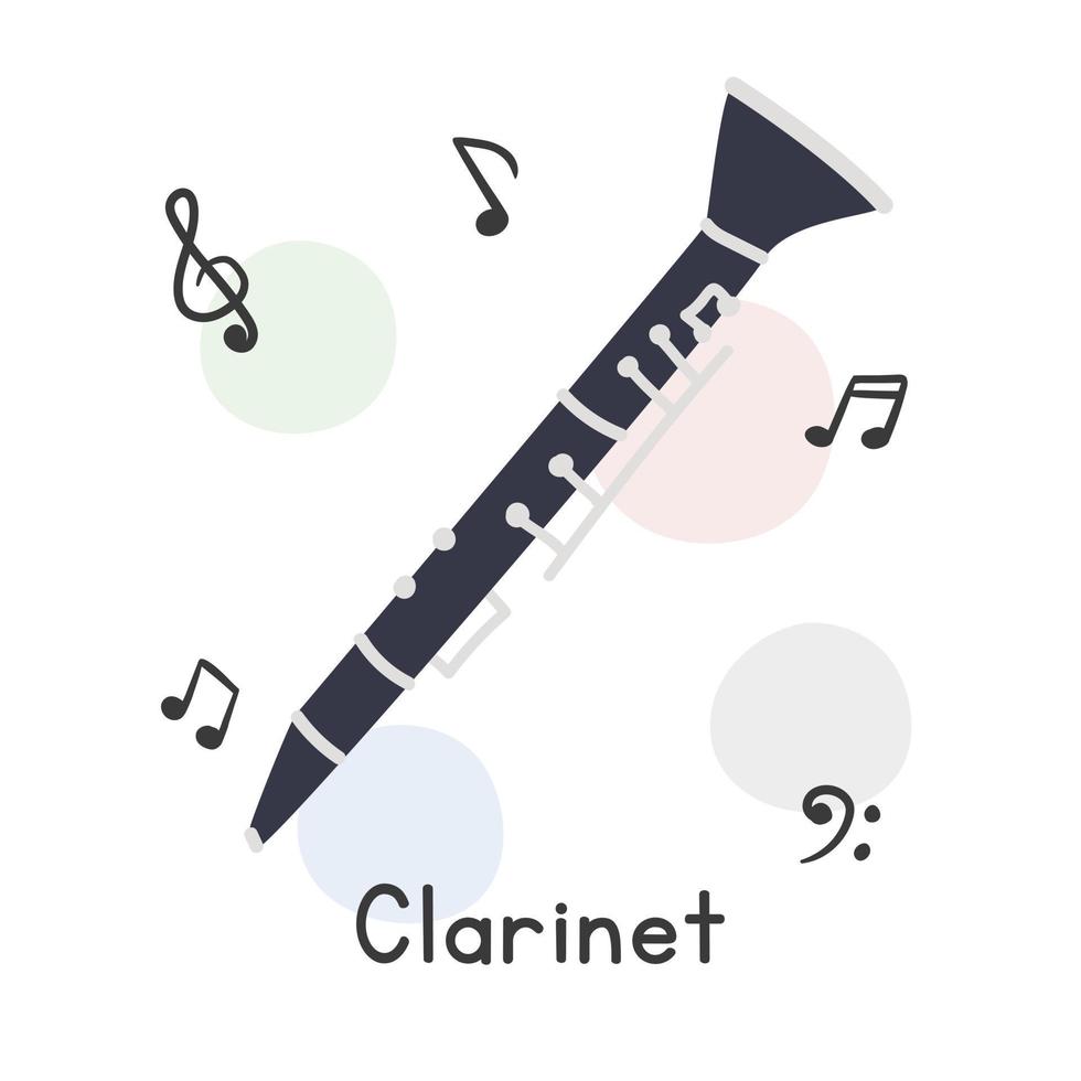 Klarinette-Clipart-Cartoon-Stil. einfache niedliche klarinette single-reed holzblasinstrument flache vektorillustration. Blasinstrument handgezeichneter Doodle-Stil. Klarinetten-Vektordesign vektor