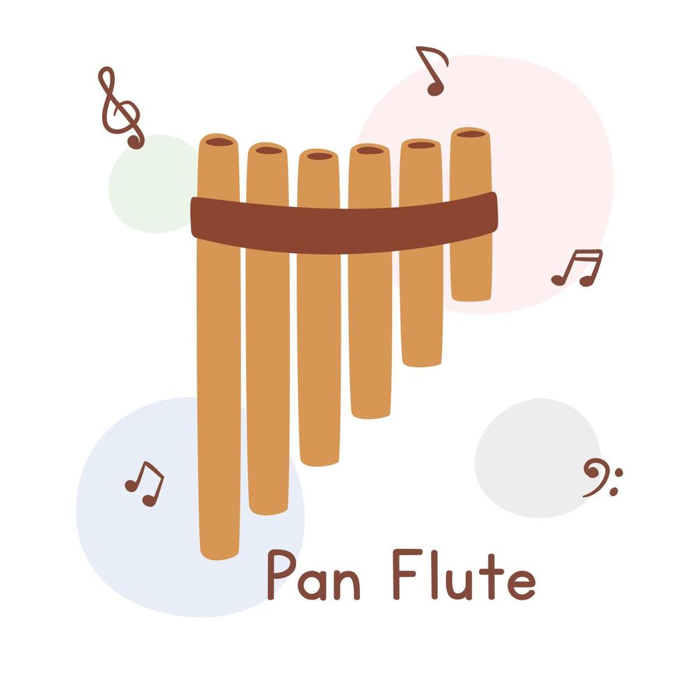 Bambus-Panflöte-Clipart-Cartoon-Stil. einfache niedliche Holzpanflöte Holzblasinstrument flache Vektorgrafiken. Blasinstrument Syrinx handgezeichneter Doodle-Stil. griechischer volksmusikinstrumentvektor vektor