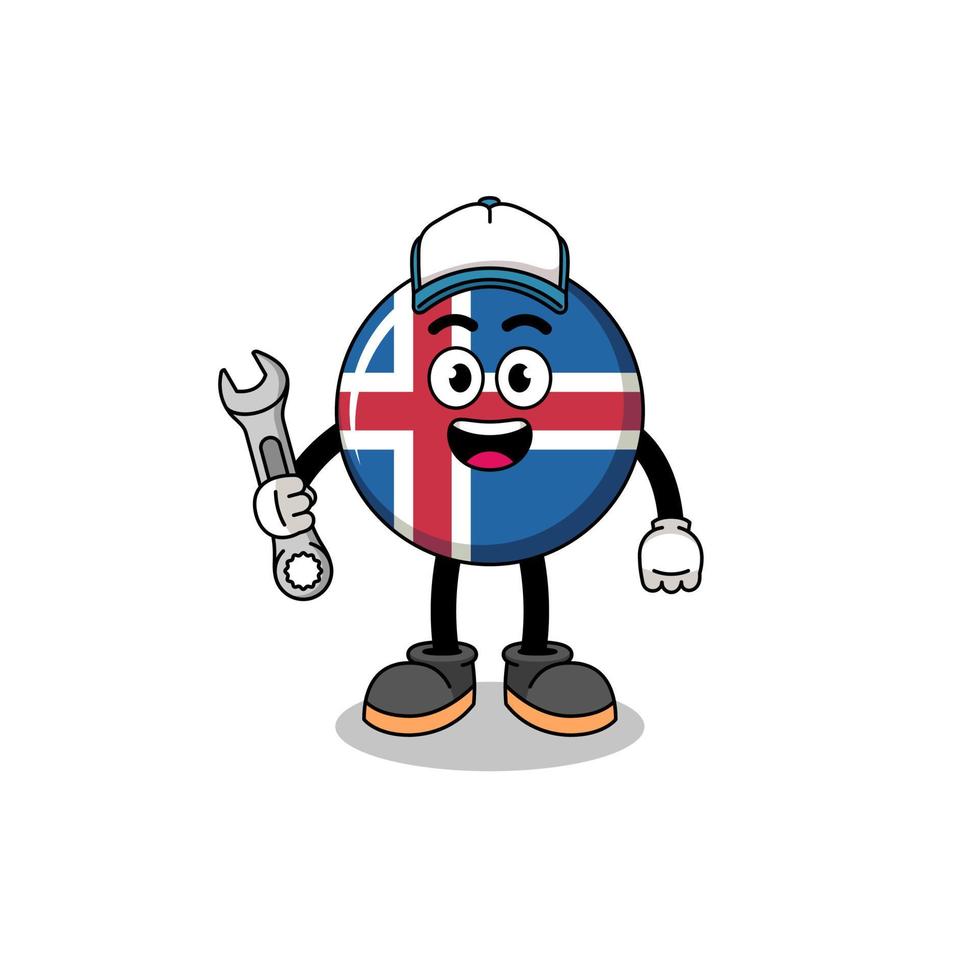 Illustrationskarikatur der isländischen Flagge als Mechaniker vektor