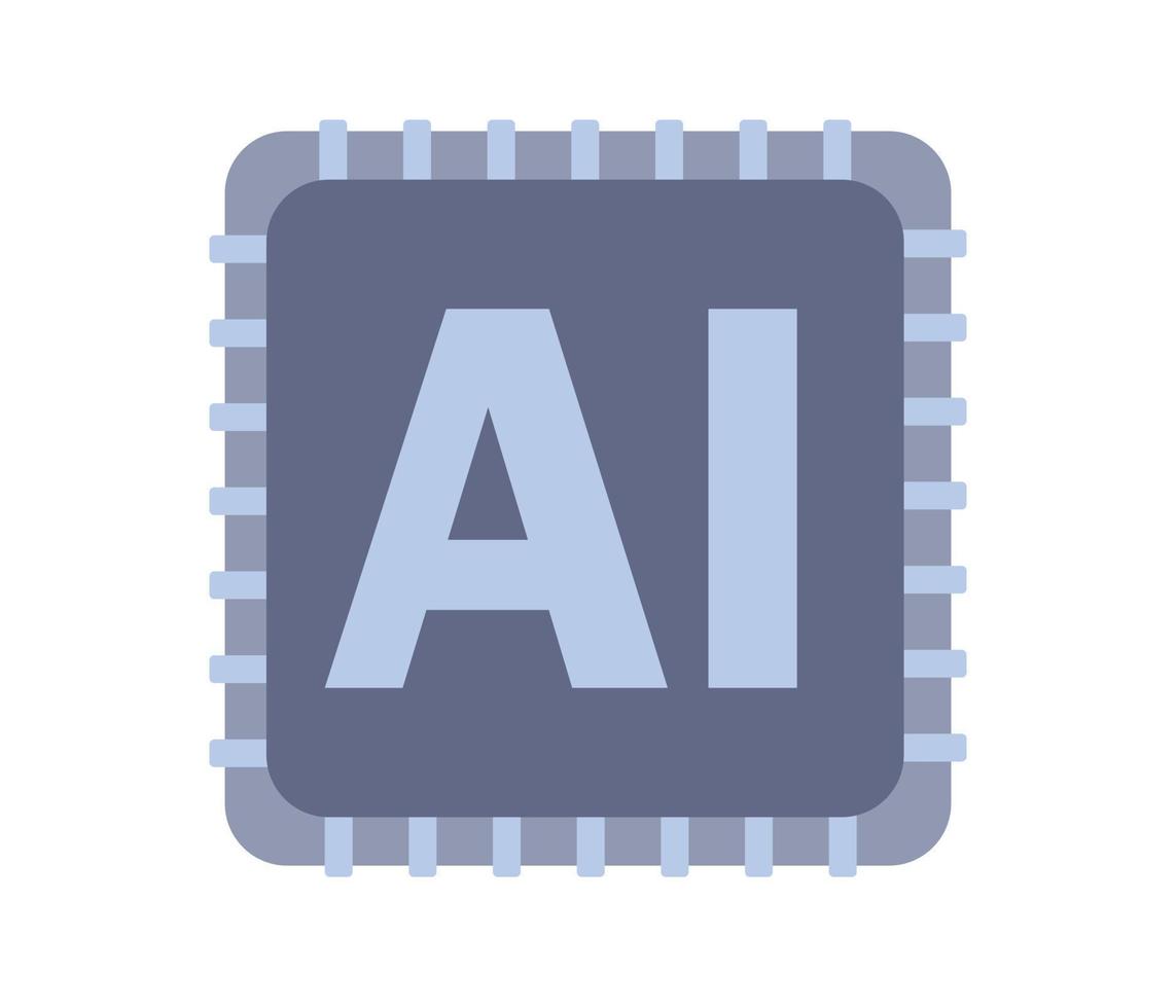 AI-Prozessor. Konzept der künstlichen Intelligenz. AI-Chip, maschinelles Lernen, Analyseinformationen. Vektor flaches Symbol.