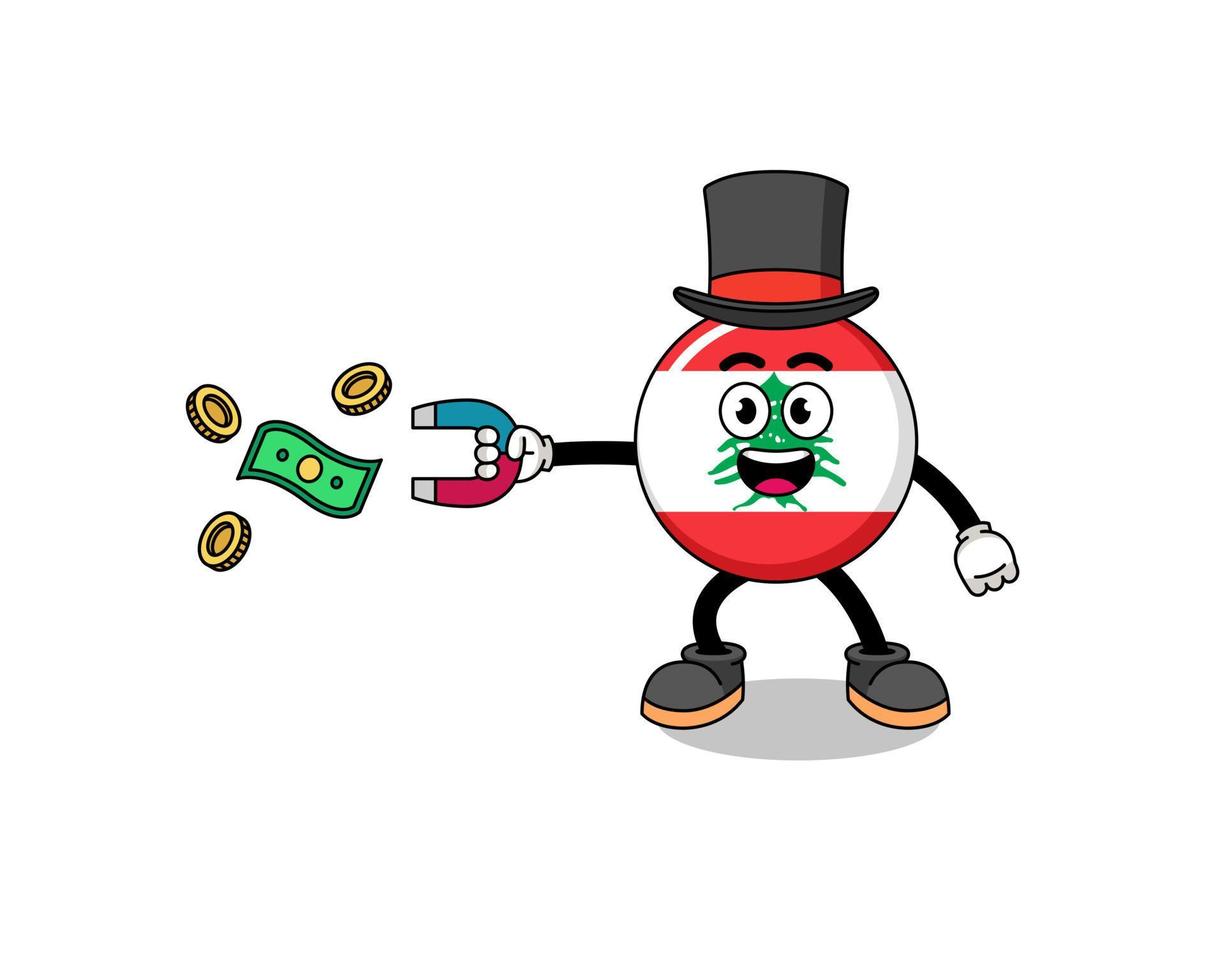 karaktär illustration av libanon flagga fångst pengar med en magnet vektor