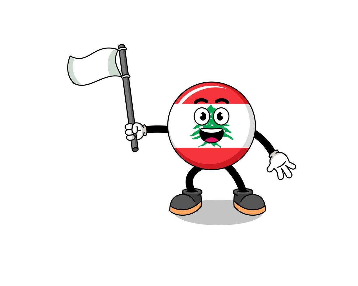 karikaturillustration der libanon-flagge, die eine weiße flagge hält vektor