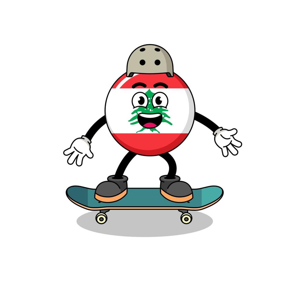 libanon flagga maskot spelar en skateboard vektor