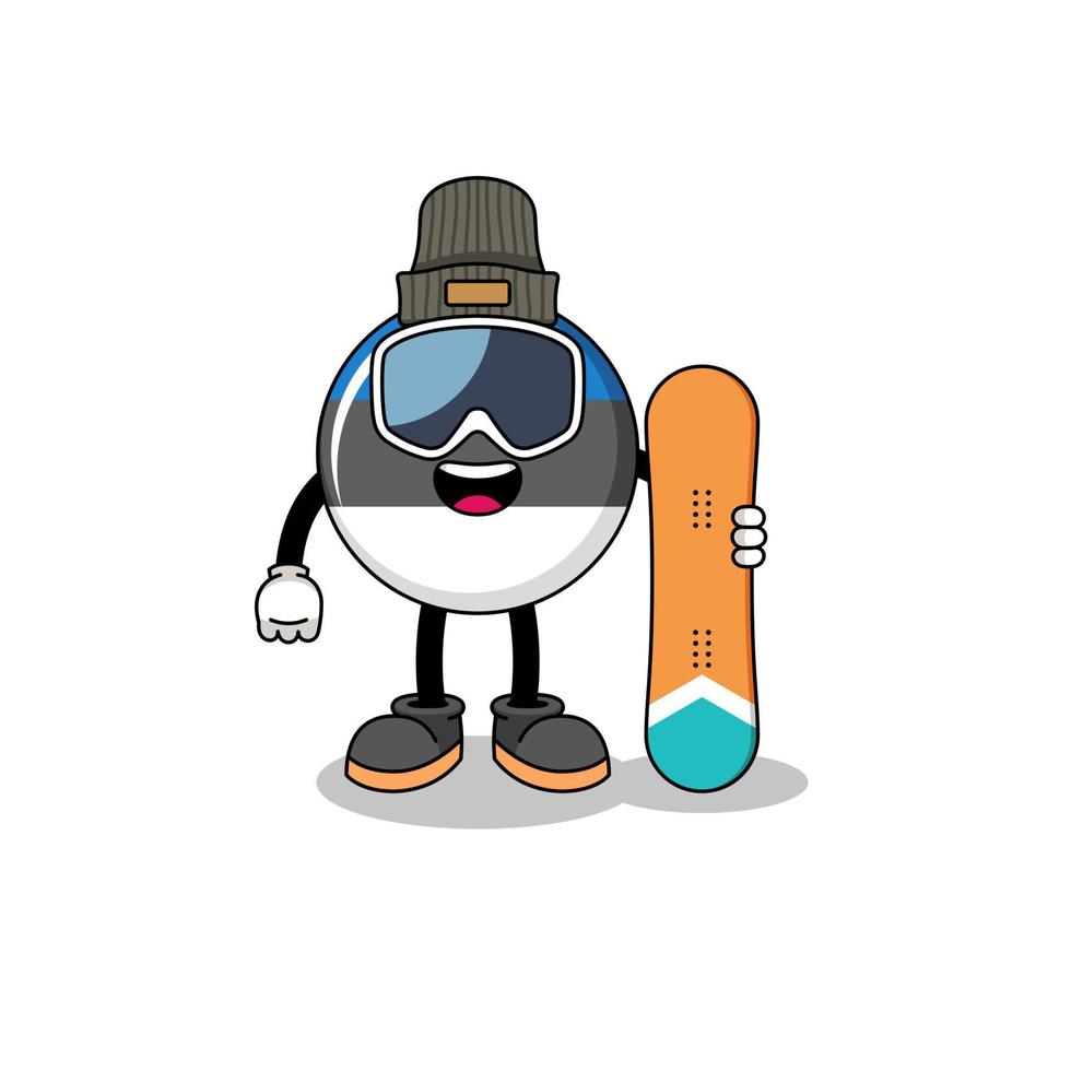 maskot tecknad serie av estland flagga snowboard spelare vektor