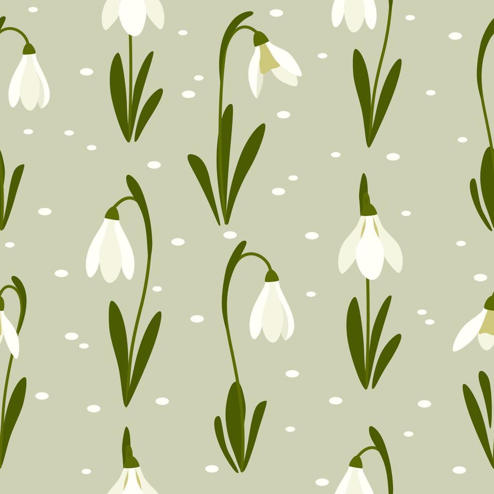 sömlös mönster snödroppar blomma på vår grön bakgrund. skriva ut för din design. vektor illustration.
