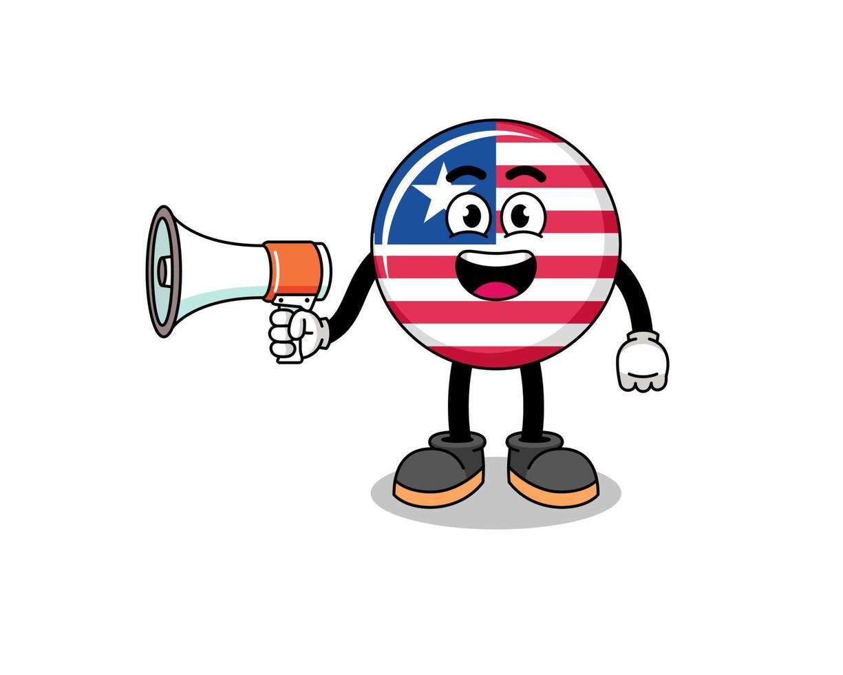 liberia-flaggen-karikaturillustration, die megaphon hält vektor