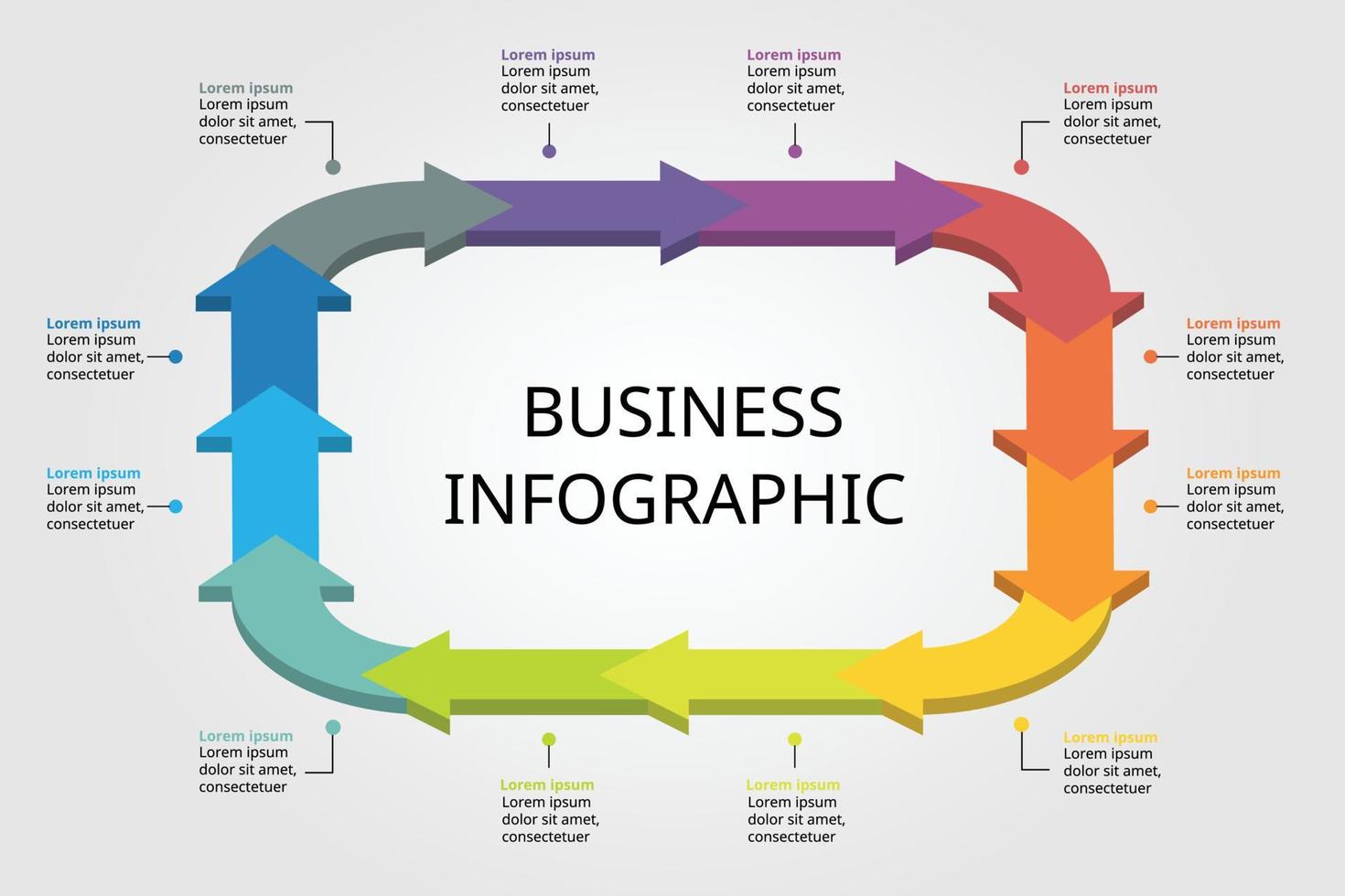 zeitachse pfeilkreisdiagrammvorlage für infografik zur präsentation für 12 elemente vektor