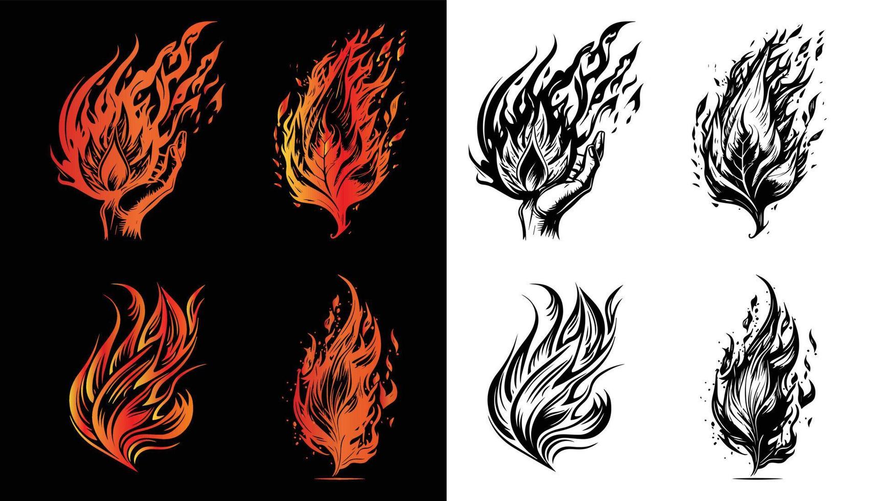 brand flamma ikon, logotyp vektor med svart översikt och brand lutning. brand ikon vektor uppsättning