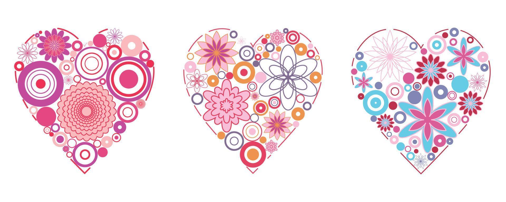 geometri blomma cirkel mönster i hjärtan form ikon vektor illustrationer eps10