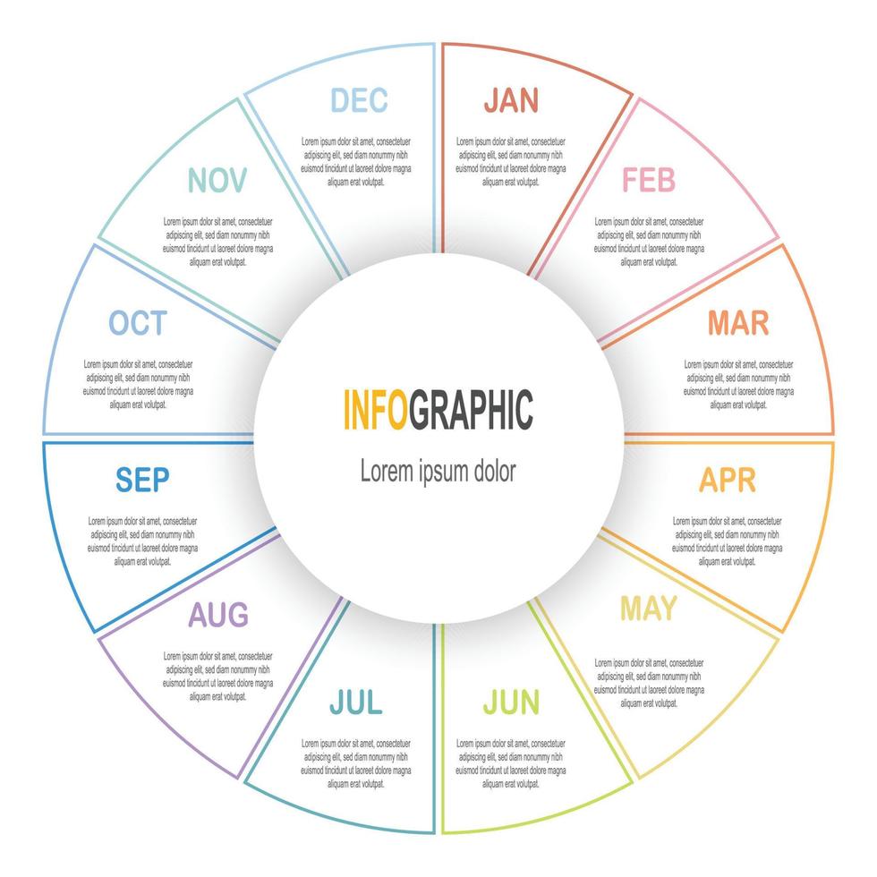 Infografik-Kreisvorlage, 12-Schritte-Geschäftsdatenillustration, Infografik-Vorlage für die Präsentationszeitachse. vektor