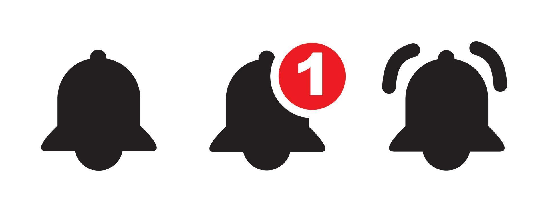 Benachrichtigungsglockensymbol für eingehende Posteingangsnachrichten. Vektorklingel und Benachrichtigungsnummernzeichen für Wecker und Smartphone-Anwendungsalarm vektor
