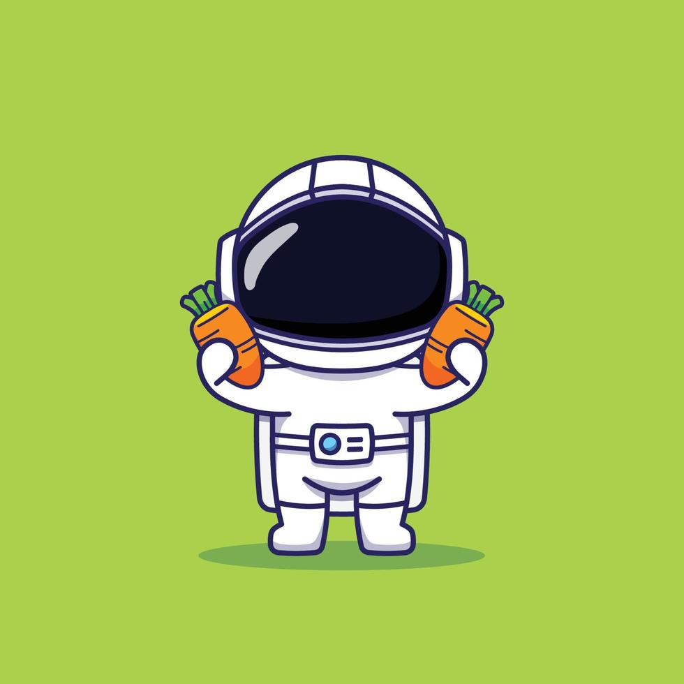 söt astronaut karaktär bärande färsk morötter vektor