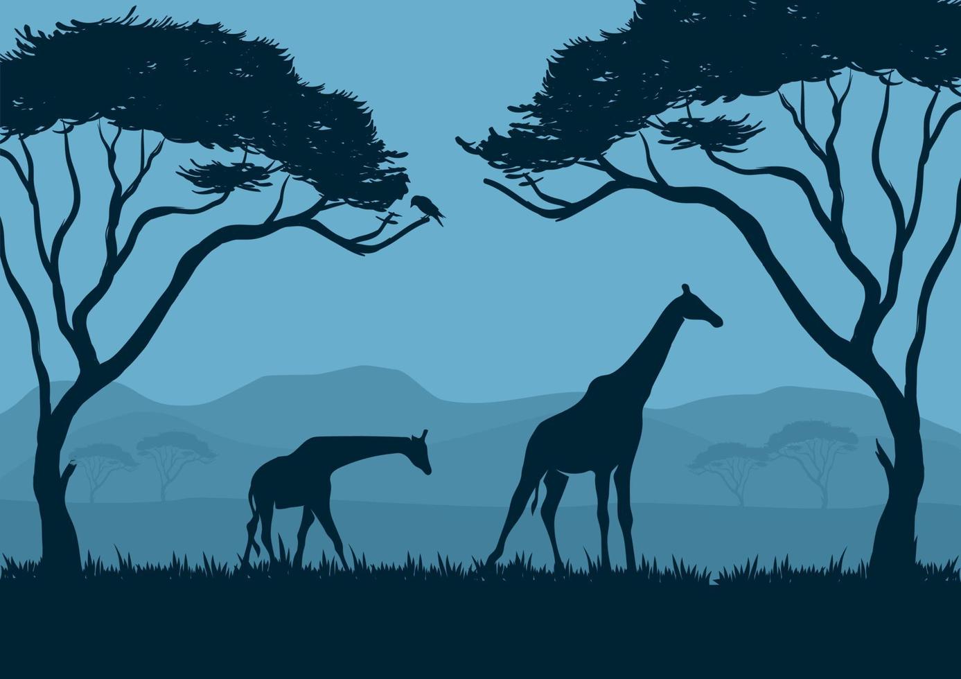 silhuetter av giraffer landskap i de savann. vektor illustration