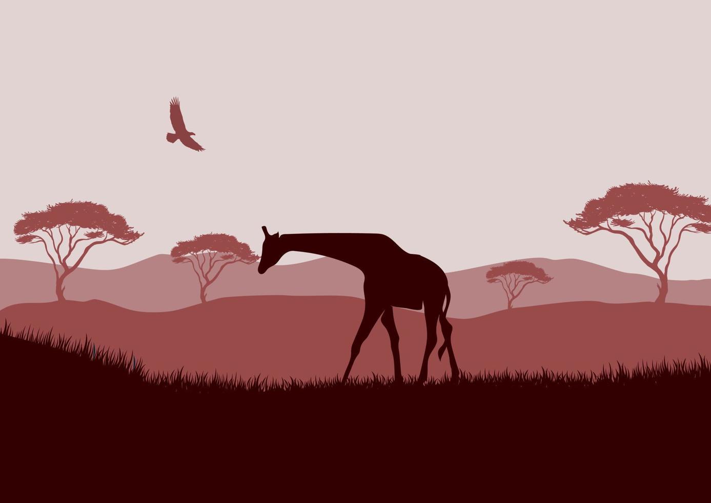 Silhouette einer Giraffe in der afrikanischen Savanne, Vektorillustration für Hintergrunddesign. vektor
