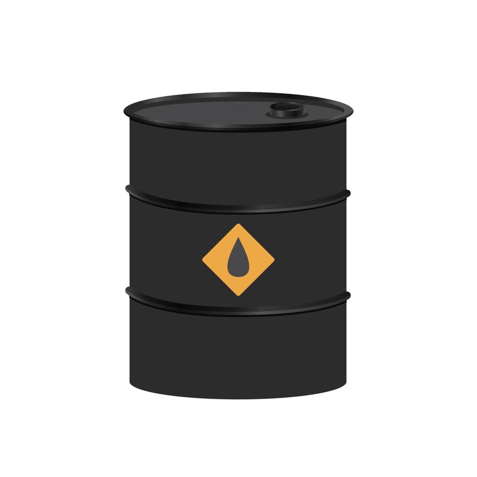 Öl Industrie. goldene und schwarze Fässer mit Öltropfenetikett auf verschütteter Rohölpfütze. vektor