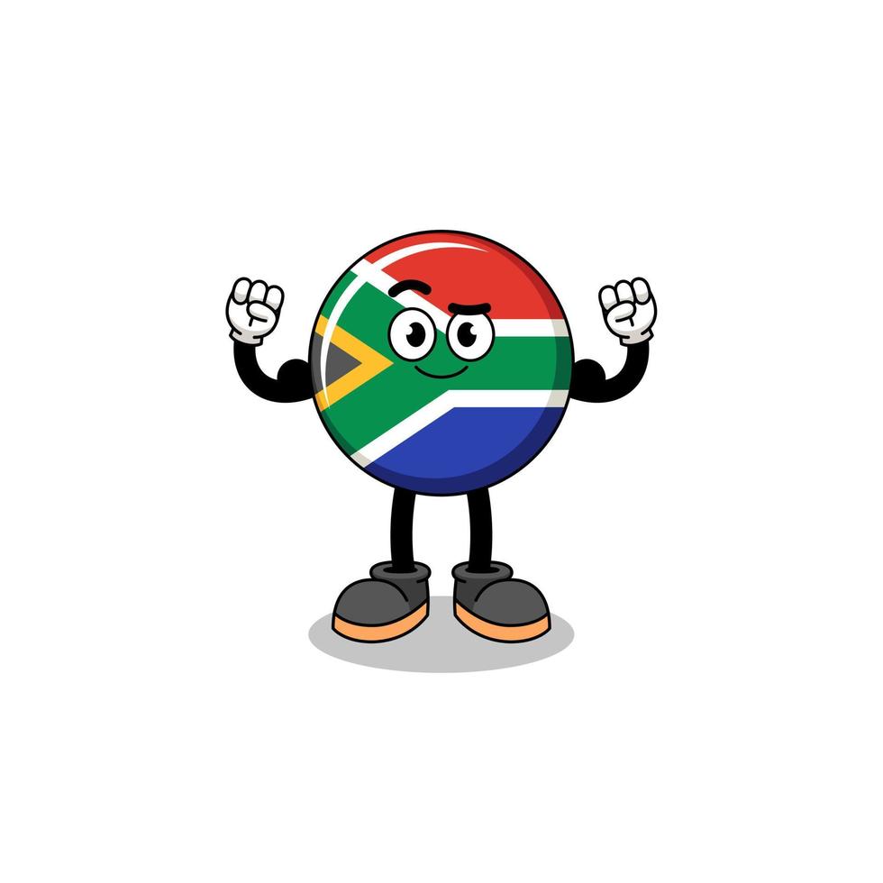 maskot tecknad serie av söder afrika flagga Framställ med muskel vektor