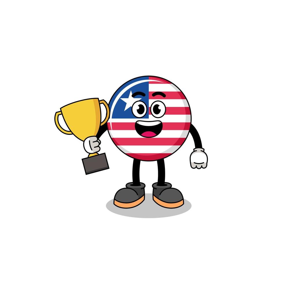 karikaturmaskottchen der liberia-flagge, die eine trophäe hält vektor