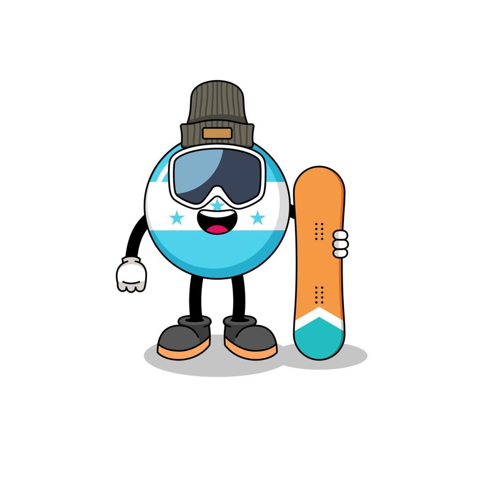 maskot tecknad serie av honduras flagga snowboard spelare vektor