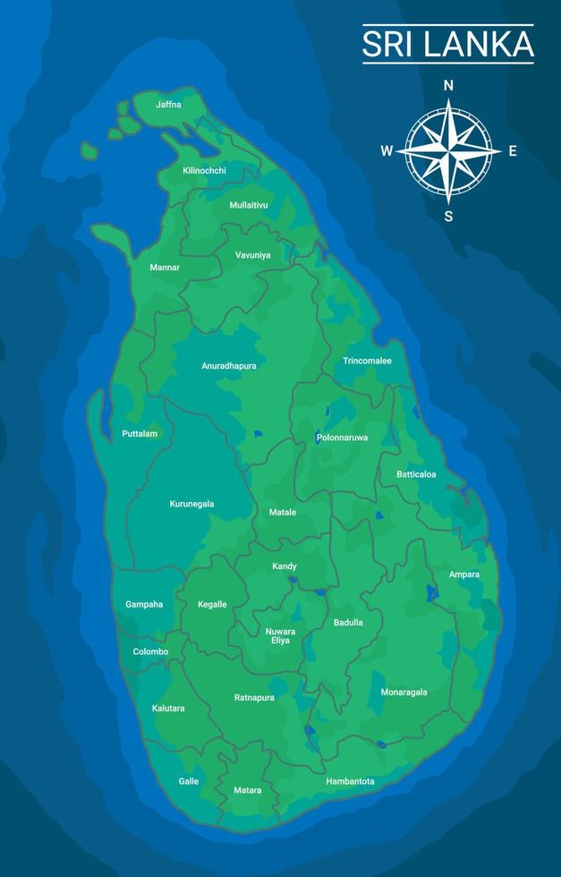 Illustrierte grüne Landkarte von Sri Lanka vektor